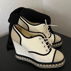 Chanel Multicolor Canvas CC Wedge Sneakers